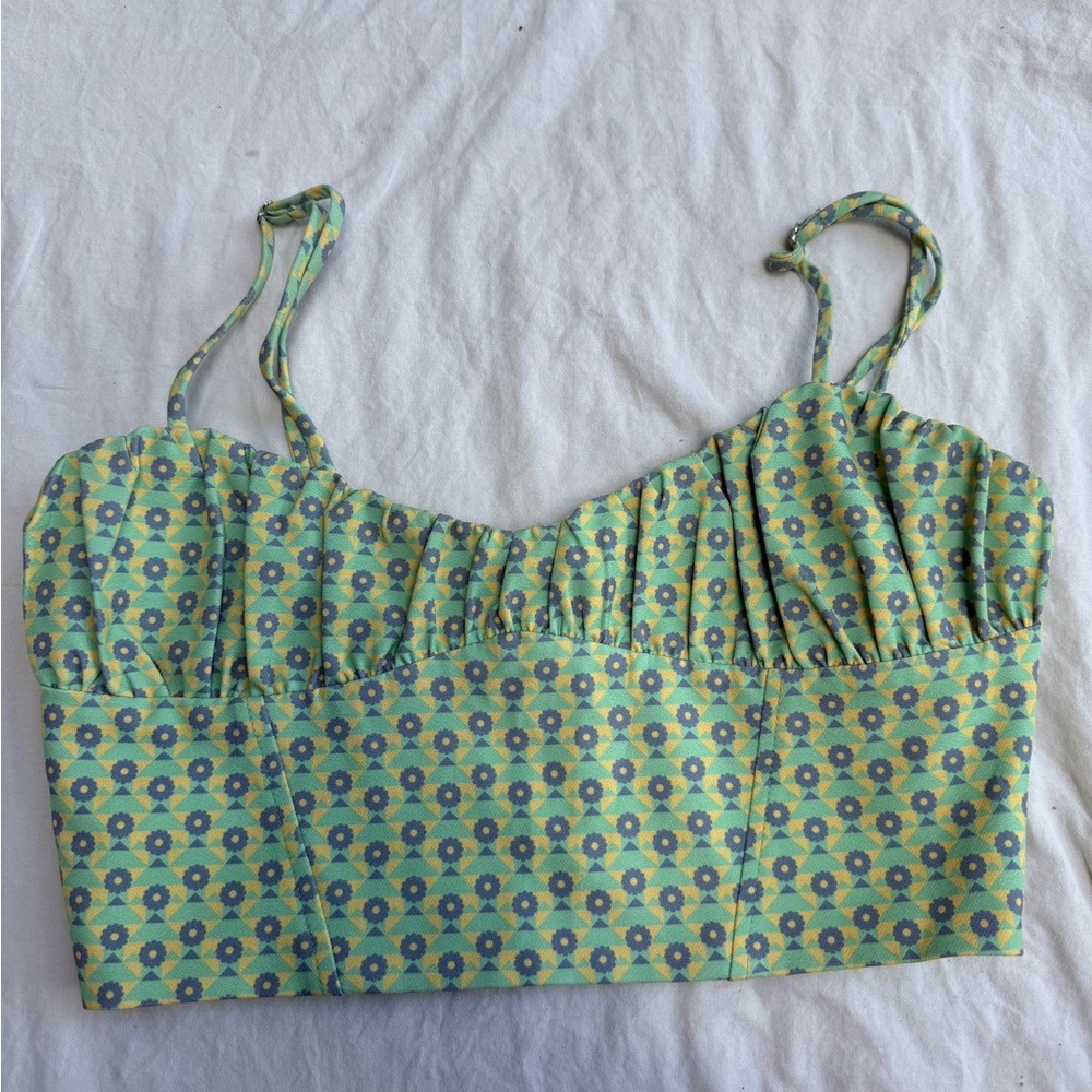 Zara Green and Yellow Geometric Crop Top